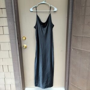 Vintage INC Intimates Black Satin Maxi Slip Dress with Slit‎ Y2K